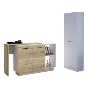 Pemberly Row 2 Piece Kitchen Set with Island and Pantry in White/Oak