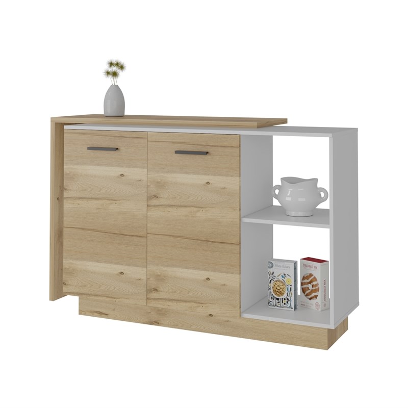 Pemberly Row 2 Piece Kitchen Set with Island and Pantry in White/Oak