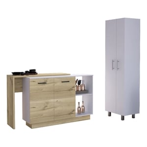 Pemberly Row 2 Piece Kitchen Set with Broom Closet Pantry in White/Oak