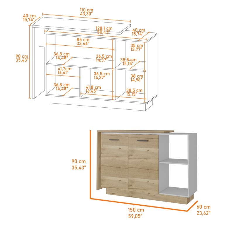 Pemberly Row 2 Piece Kitchen Set with Broom Closet Pantry in White/Oak