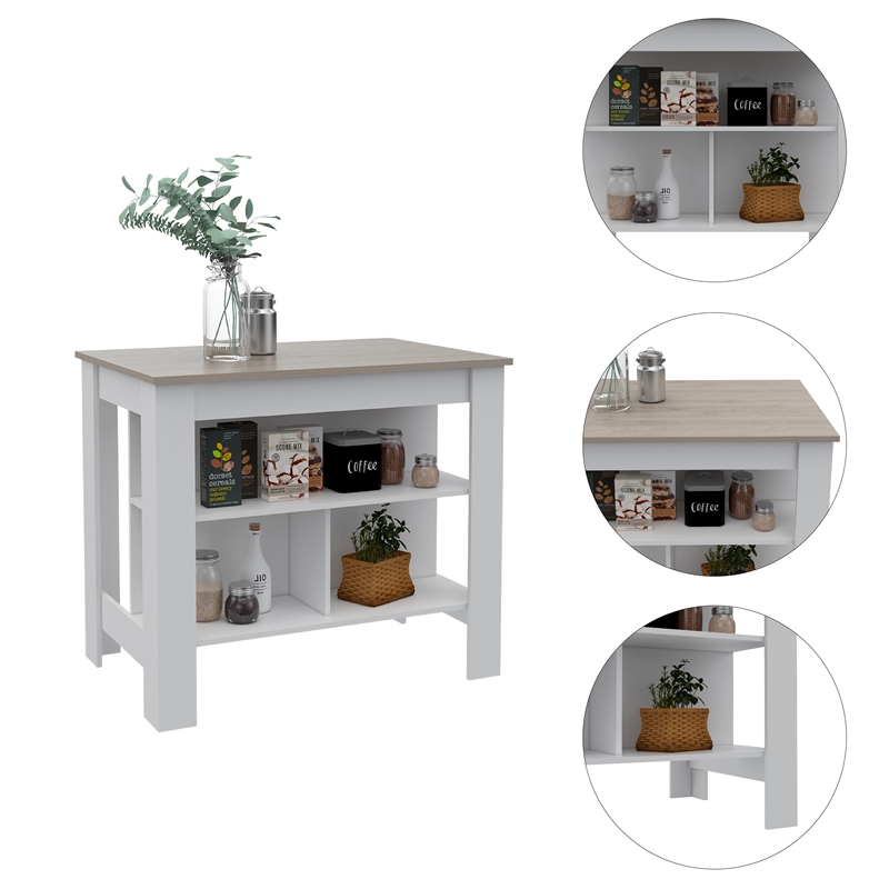 Pemberly Row 2 Piece Kitchen Set with Storage Cabinet in White/Gray