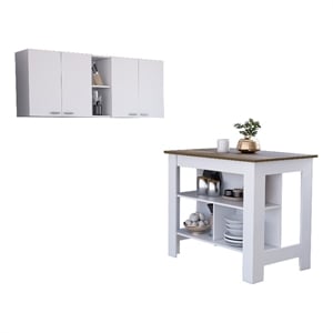 Pemberly Row 2 Piece Kitchen Set with Wall Cabinet in White/Walnut