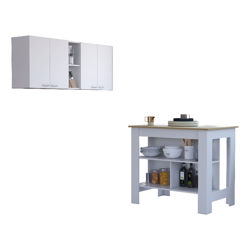 Pemberly Row 2 Piece Kitchen Set with Open Shelf Cabinet in White/Oak