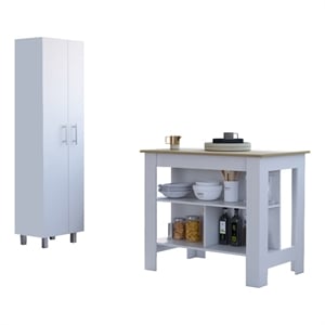 Pemberly Row 2 Piece Kitchen Set with Broom Pantry in White/Oak