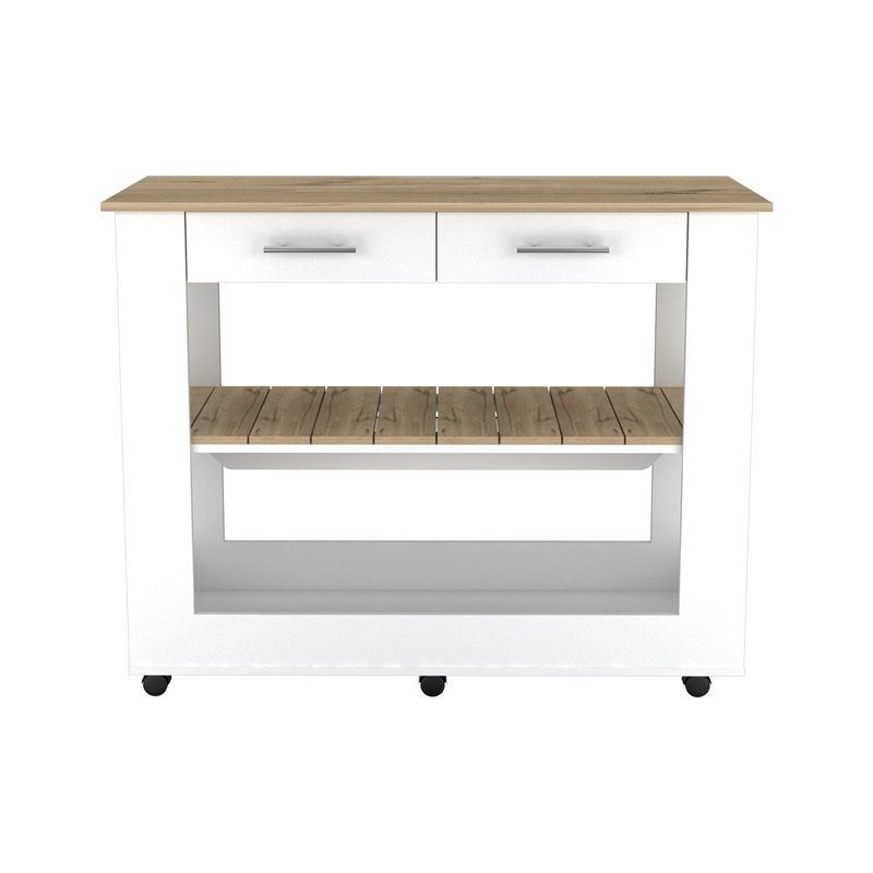 Pemberly Row 2 Piece Kitchen Set with Rolling Island in White/Oak