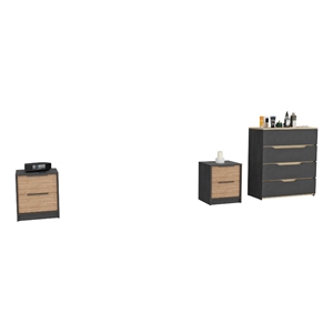 Pemberly Row 3 Piece Bedroom Set with Drawer Dresser in Multi-Color