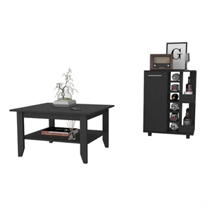 Pemberly Row 2 Piece Living Room Set with Bar Cart and Table in Black
