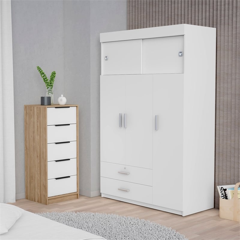 Pemberly Row 2 Piece Bedroom Set with Armoire and Dresser in Multi-Color