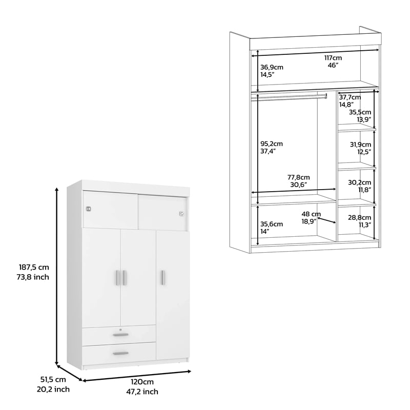 Pemberly Row 2 Piece Bedroom Set with Armoire and Dresser in Multi-Color