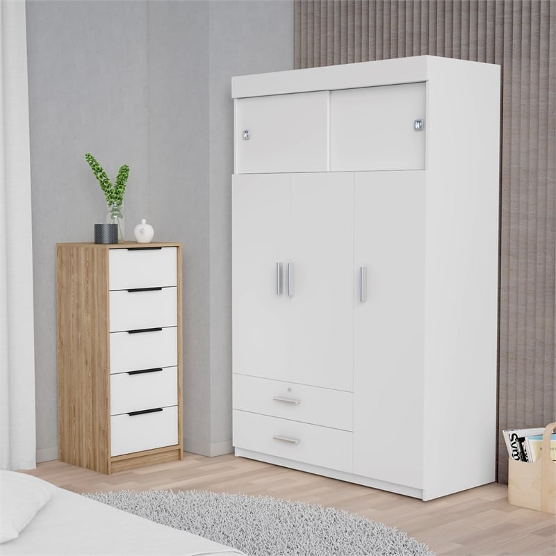 Pemberly Row 2 Piece Bedroom Set with Armoire and Dresser in Multi-Color