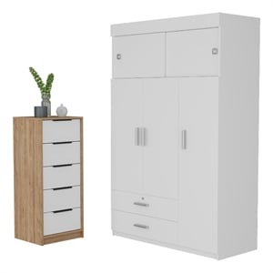 Pemberly Row 2 Piece Bedroom Set with Armoire and Dresser in Multi-Color