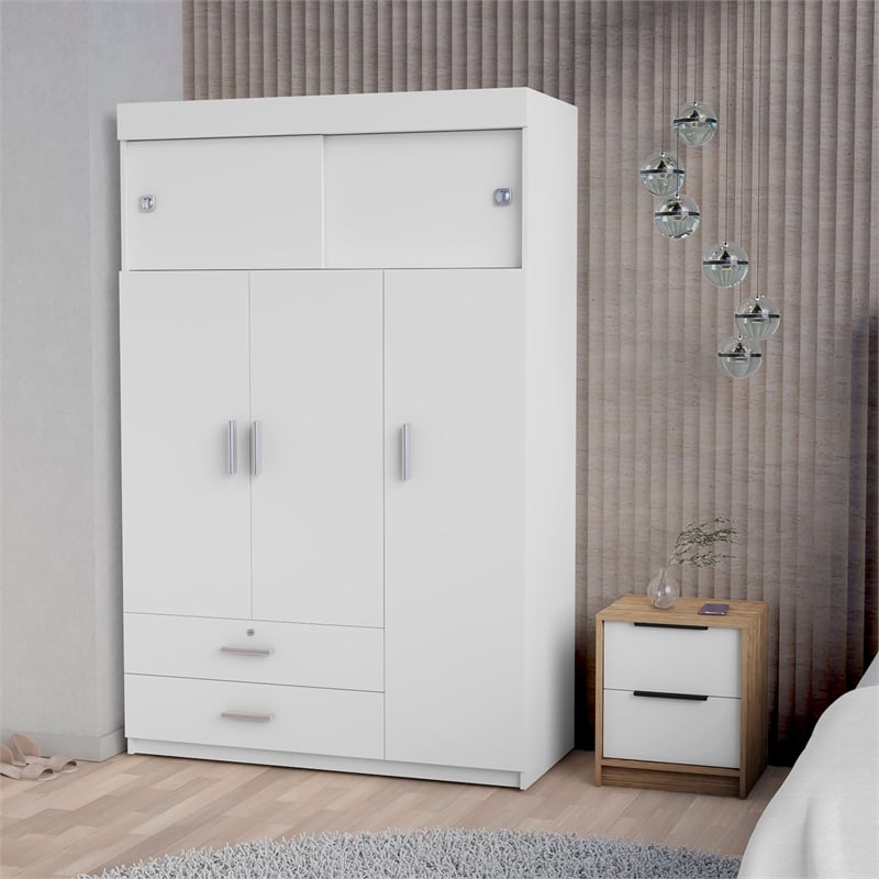 Pemberly Row 2 Piece Bedroom Set with Armoire and Nightstand in Multi-Color