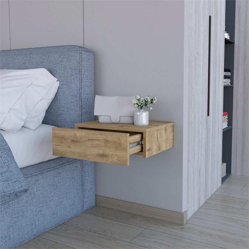 Pemberly Row Floating Nightstand with Drawer Engineered Wood in Beige