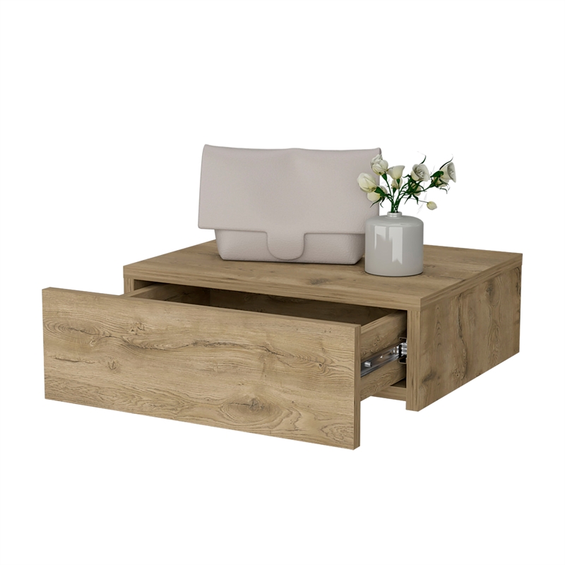 Pemberly Row Floating Nightstand with Drawer Engineered Wood in Beige
