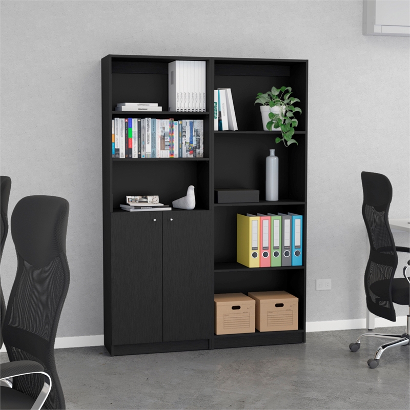 Pemberly Row 2 Piece Living Room Set with 2 Door Bookcase in Black
