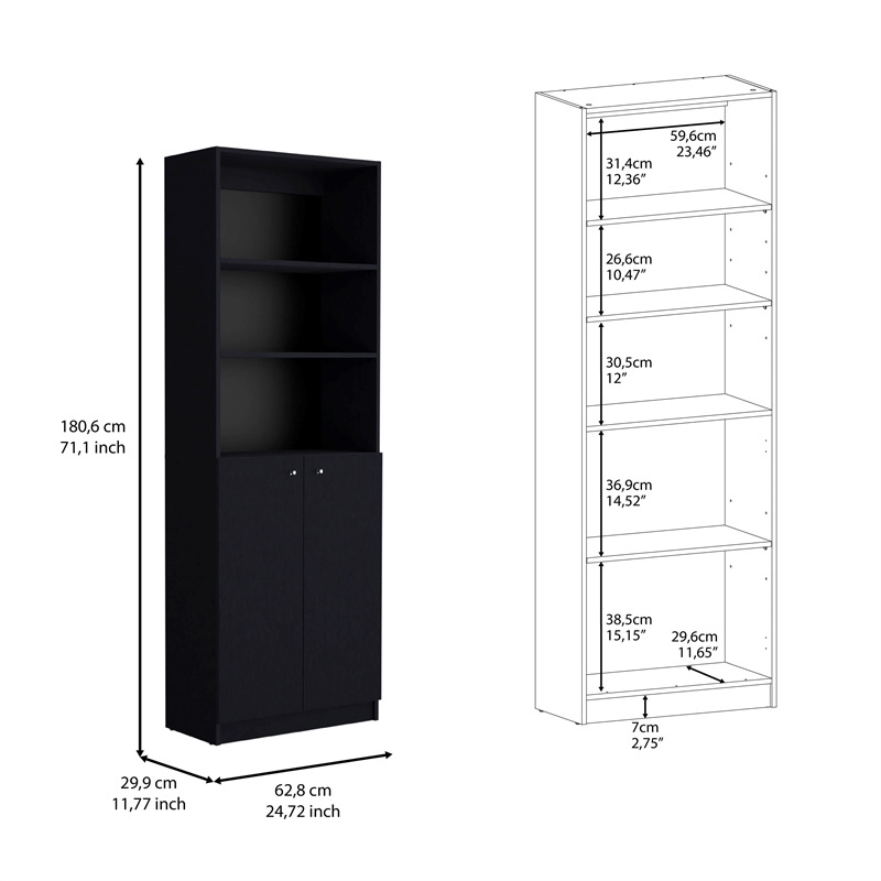 Pemberly Row 2 Piece Living Room Set with 2 Door Bookcase in Black