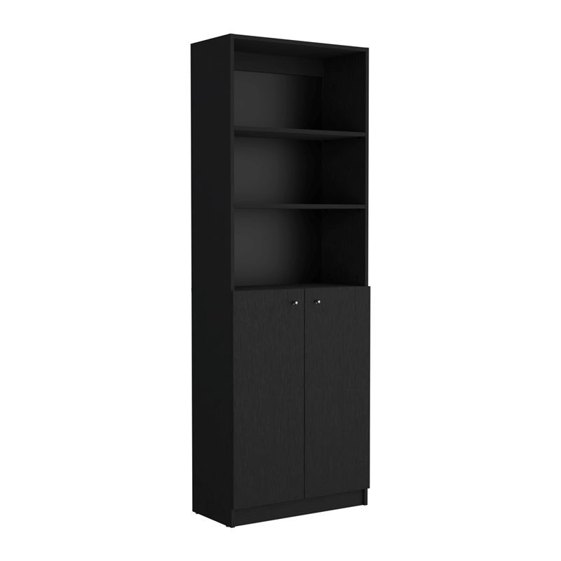 Pemberly Row 2 Piece Living Room Set with 2 Door Bookcase in Black
