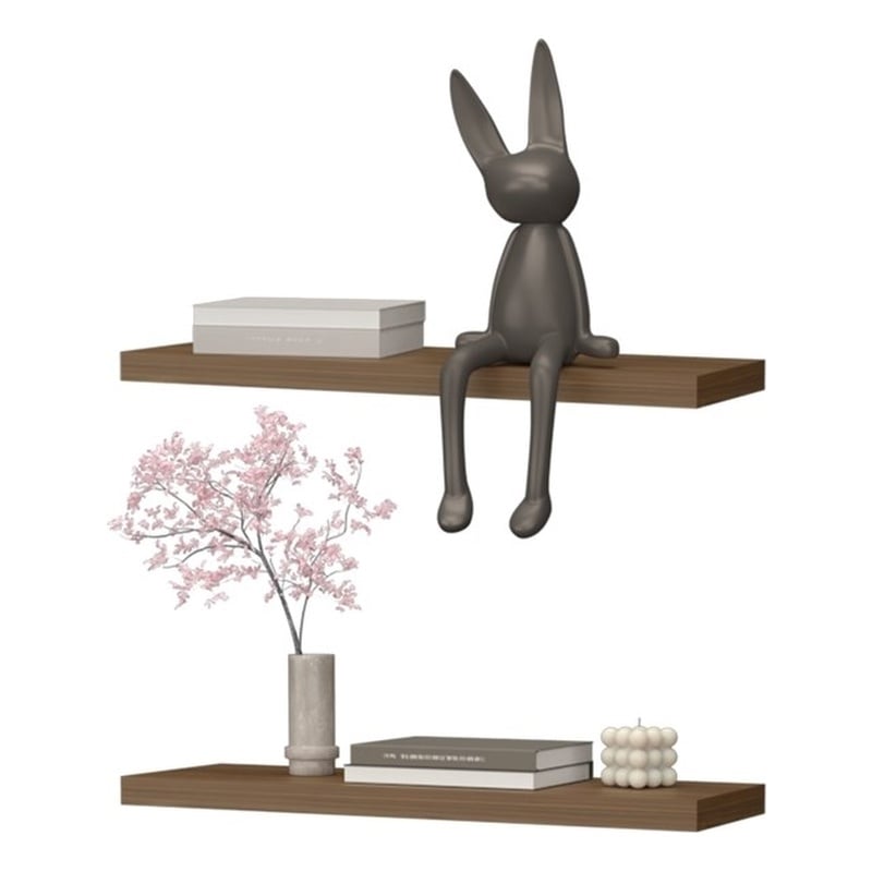 Pemberly Row Floating Wall Shelf Set of 2 Engineered Wood in Brown