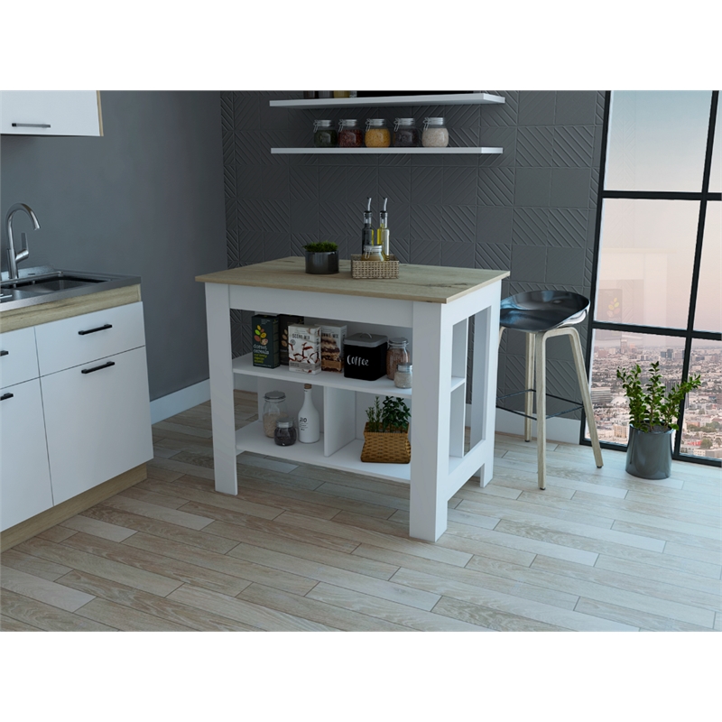 Pemberly Row Kitchen Island with Open Storage Engineered Wood in Light Oak