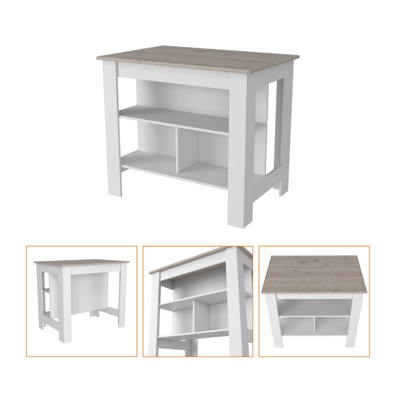 Pemberly Row Kitchen Island with Open Storage Engineered Wood in White