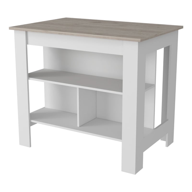 Pemberly Row Kitchen Island with Open Storage Engineered Wood in White