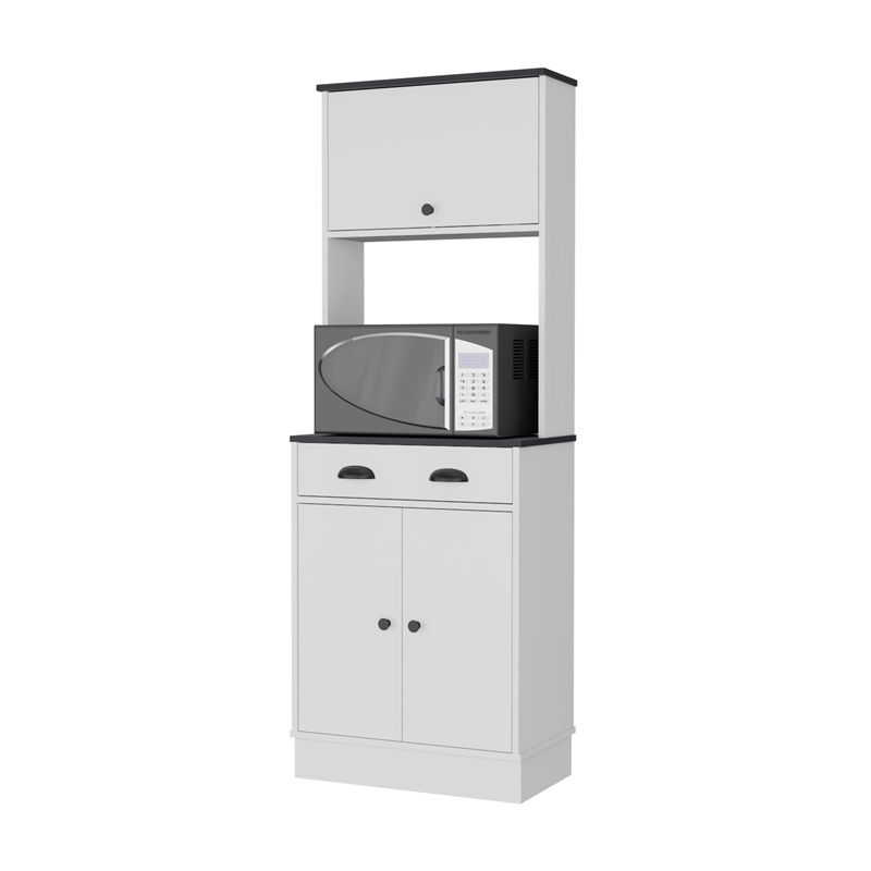 Pemberly Row Kitchen Pantry with Drawer and 2 Cabinets in White/Black