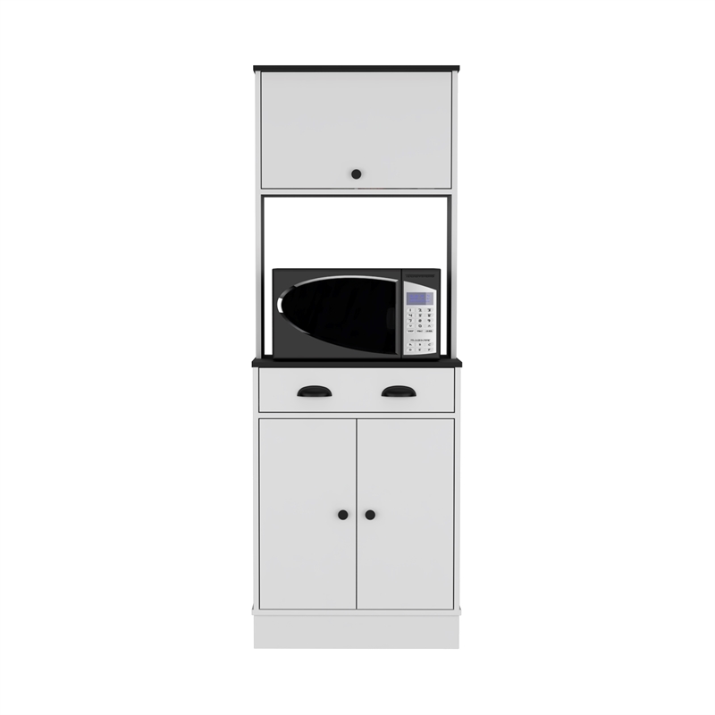 Pemberly Row Kitchen Pantry with Drawer and 2 Cabinets in White/Black