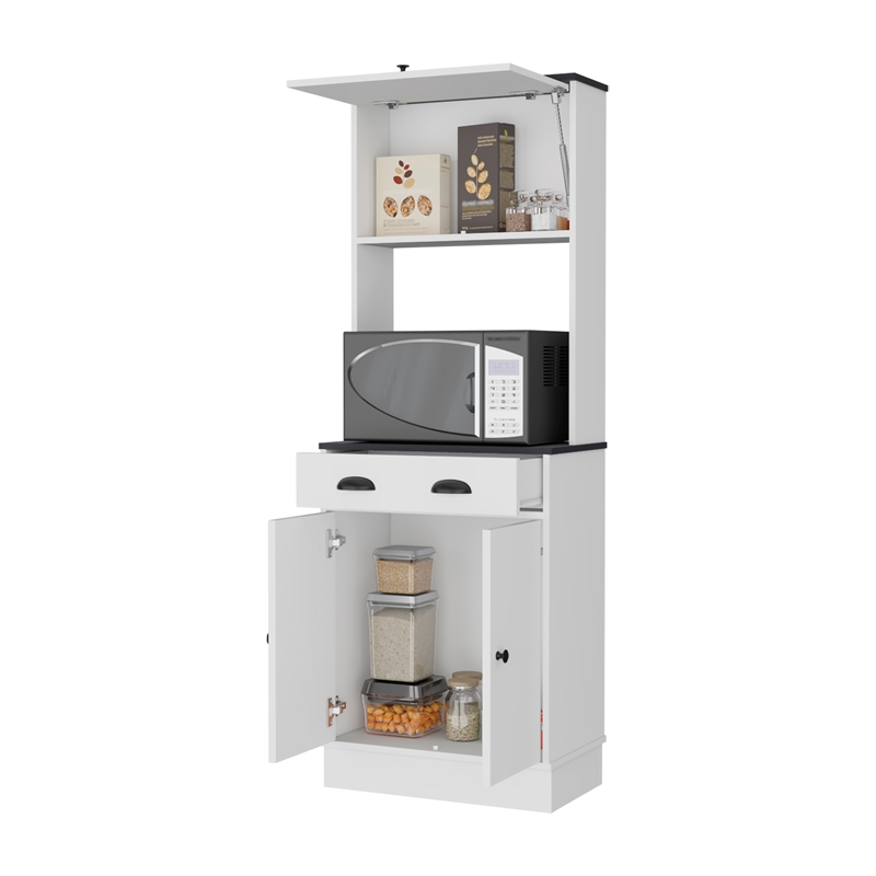 Pemberly Row Kitchen Pantry with Drawer and 2 Cabinets in White/Black