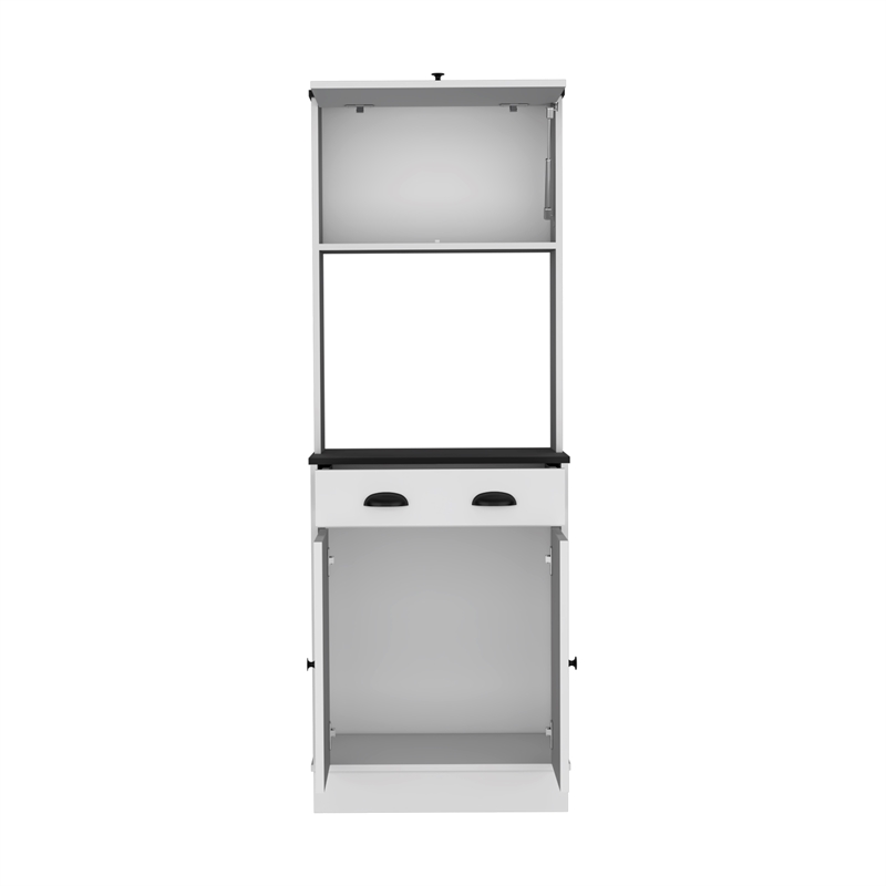 Pemberly Row Kitchen Pantry with Drawer and 2 Cabinets in White/Black