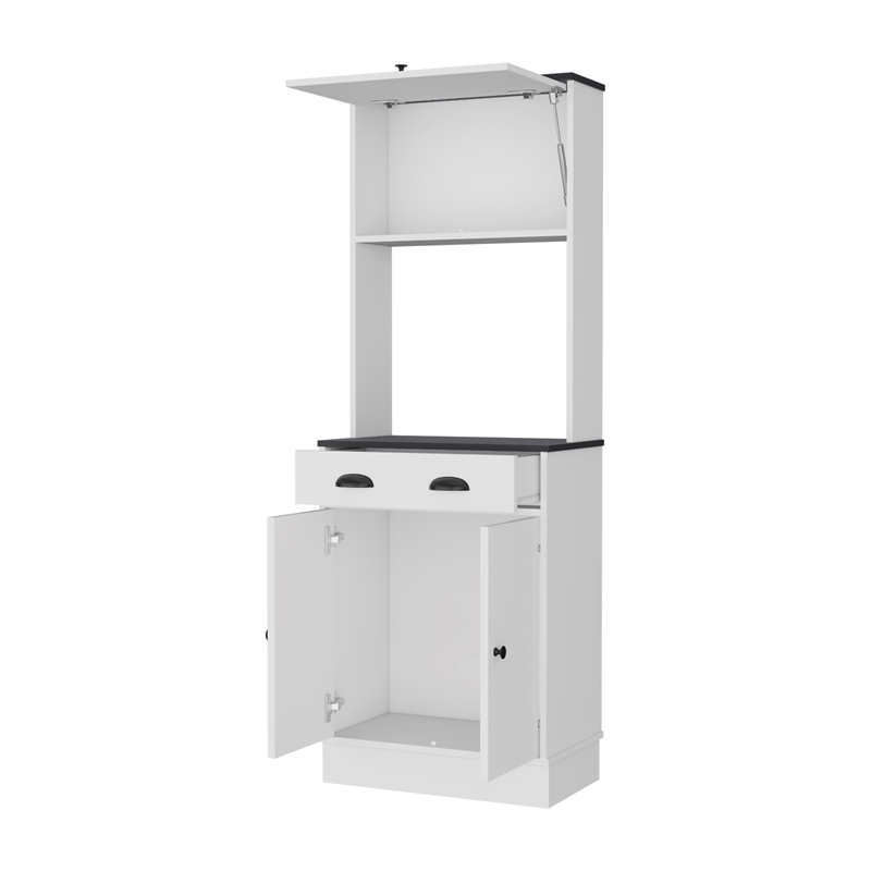 Pemberly Row Kitchen Pantry with Drawer and 2 Cabinets in White/Black