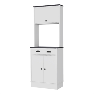 Pemberly Row Kitchen Pantry with Drawer and 2 Cabinets in White/Black