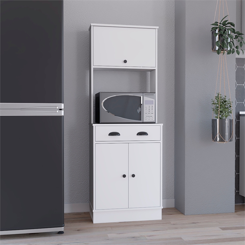 Pemberly Row Kitchen Pantry with Drawer and 2 Cabinets in White