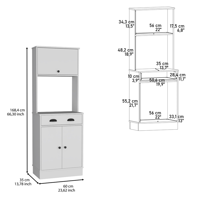 Pemberly Row Kitchen Pantry with Drawer and 2 Cabinets in White