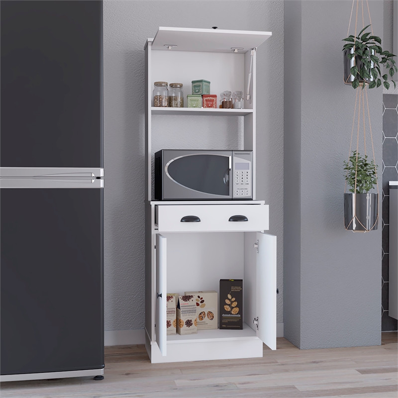 Pemberly Row Kitchen Pantry with Drawer and 2 Cabinets in White