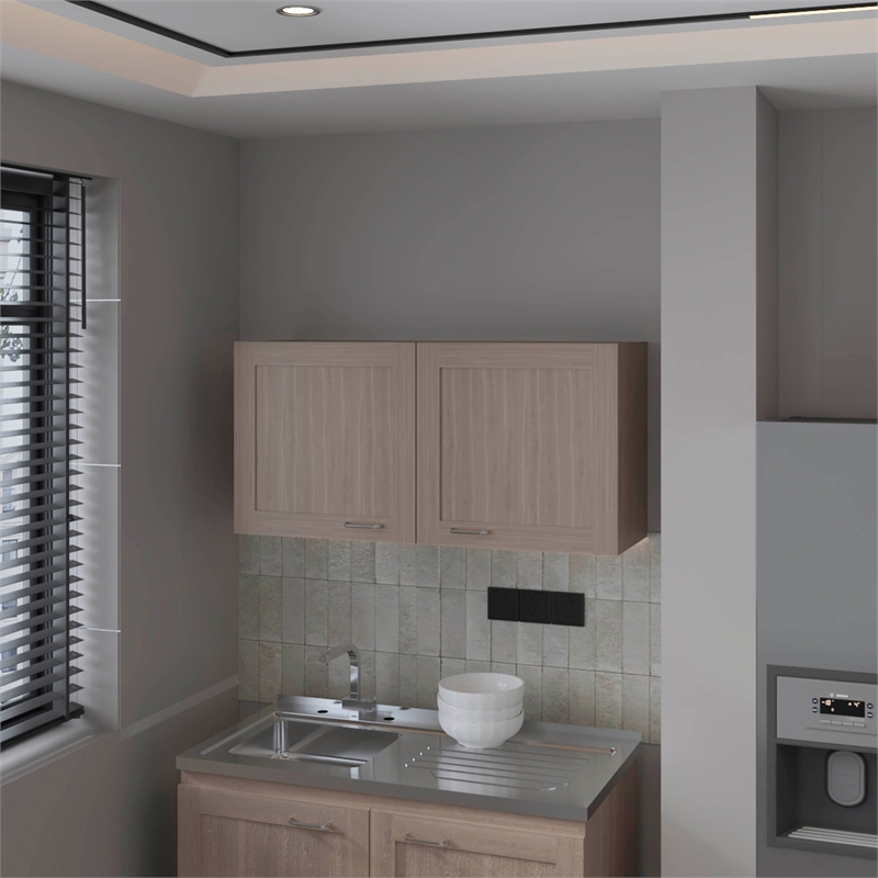 Pemberly Row Kitchen Wall Cabinet with 2 Doors Engineered Wood in White/Oak