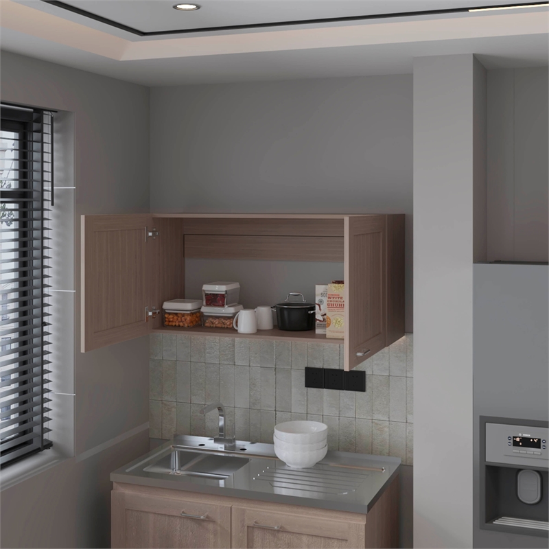 Pemberly Row Kitchen Wall Cabinet with 2 Doors Engineered Wood in White/Oak