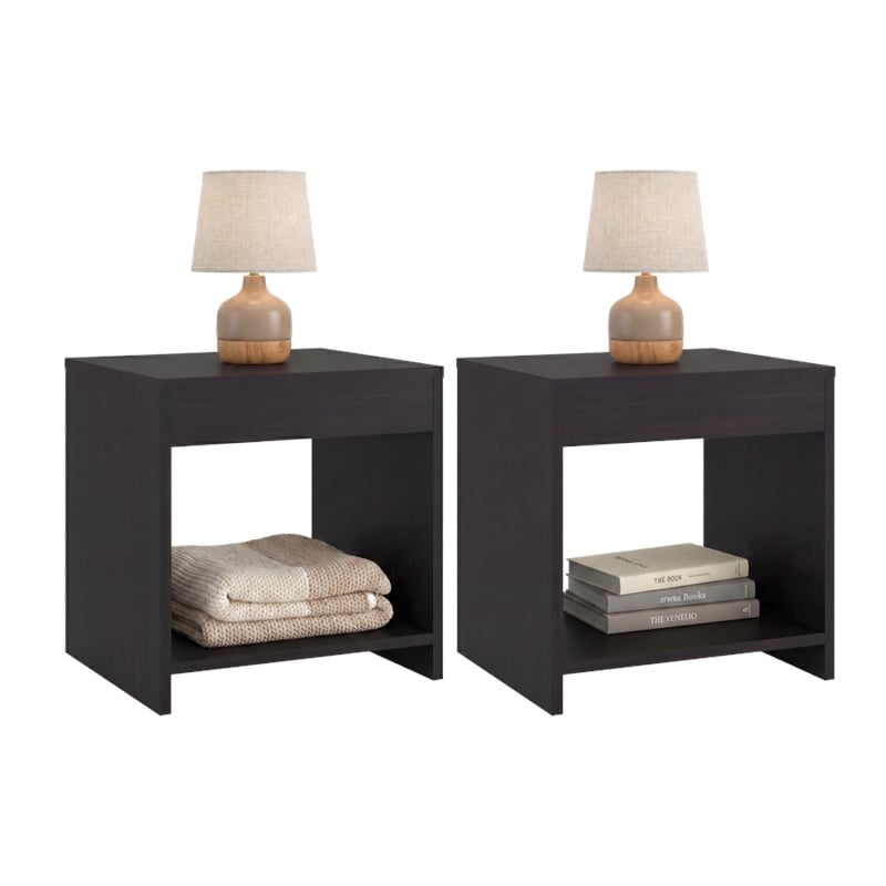 Pemberly Row Set of 2 Nightstands with Open Storage in Wenge