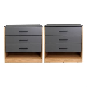 Pemberly Row Set of 2 Dressers with 3 Drawers and Open Shelf in Multi-Color
