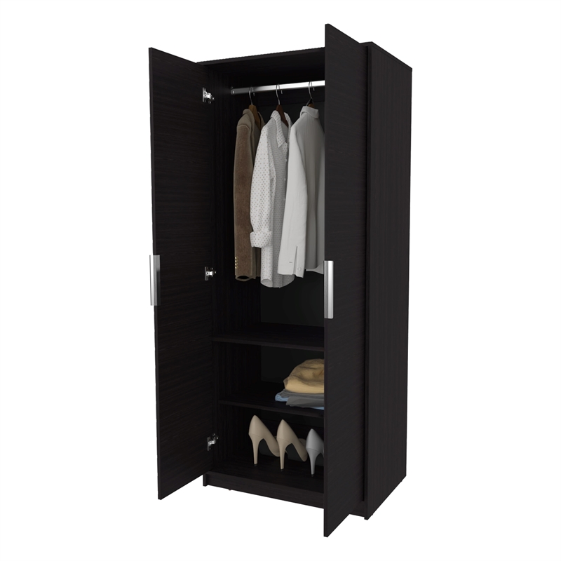 Pemberly Row Tall Wardrobe with 2 Doors and Shoe Rack in Wengue
