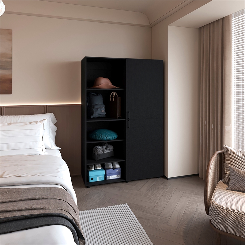 Pemberly Row 2 Door Wardrobe with Open Storage Engineered Wood in Wengue