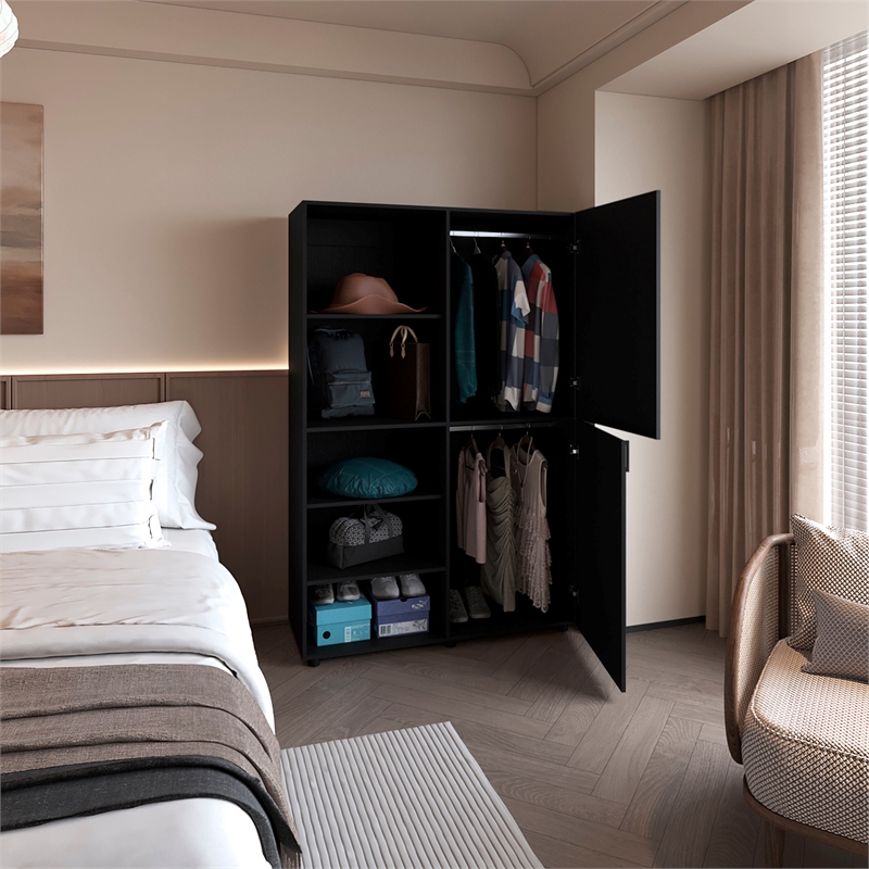 Pemberly Row 2 Door Wardrobe with Open Storage Engineered Wood in Wengue