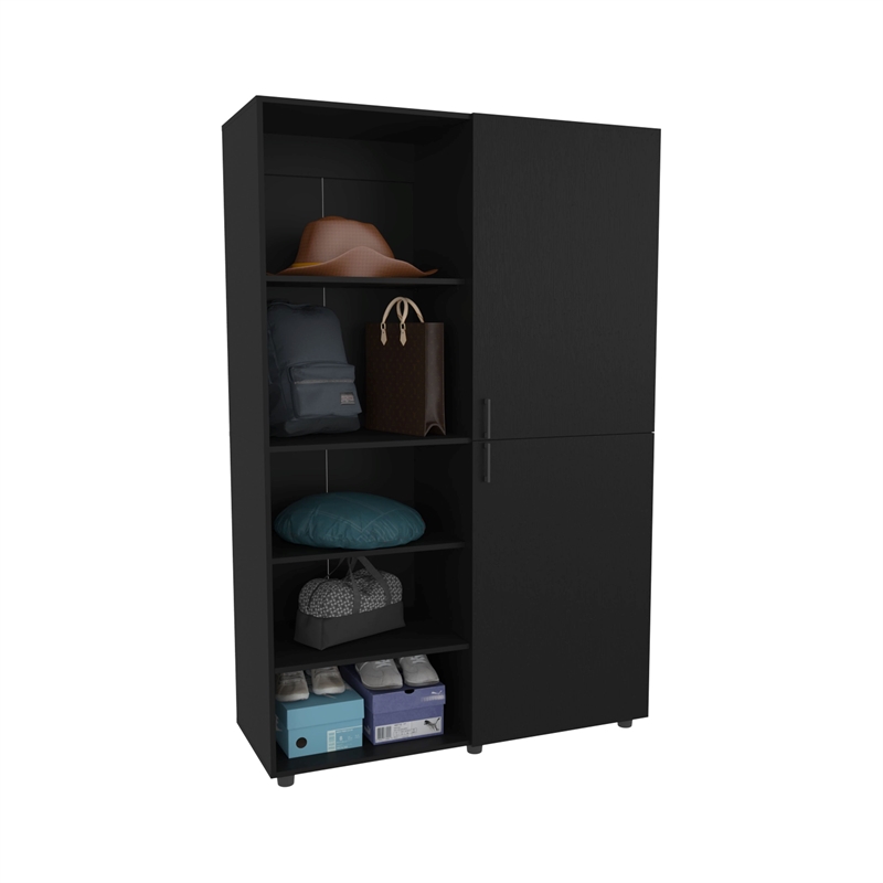 Pemberly Row 2 Door Wardrobe with Open Storage Engineered Wood in Wengue