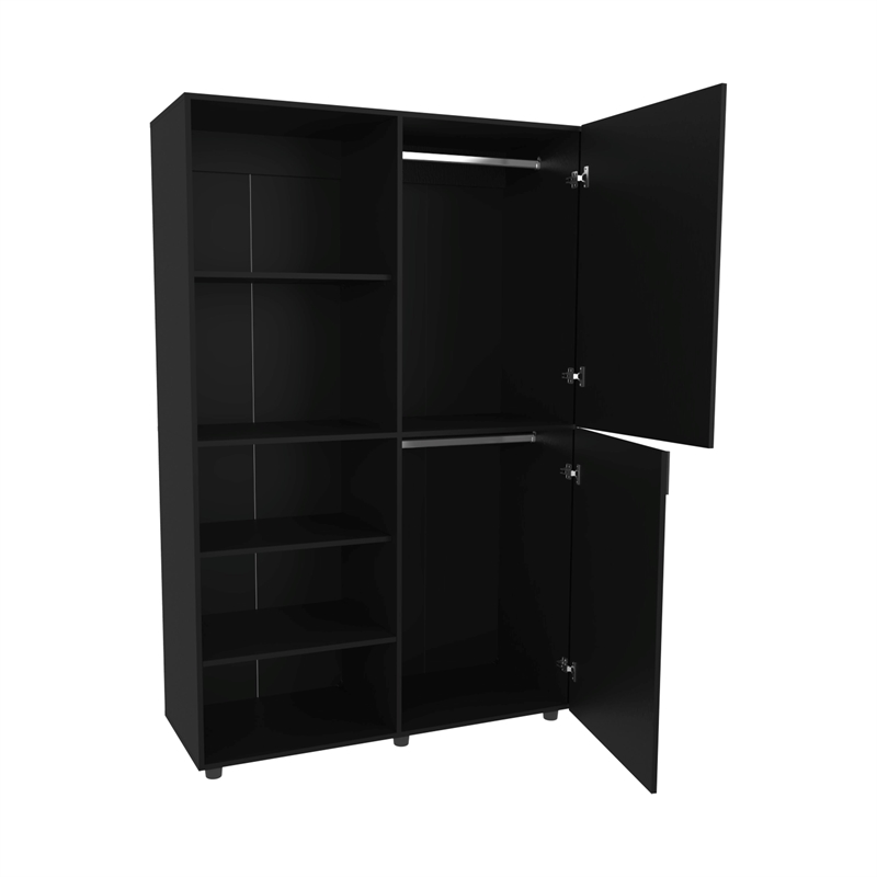 Pemberly Row 2 Door Wardrobe with Open Storage Engineered Wood in Wengue