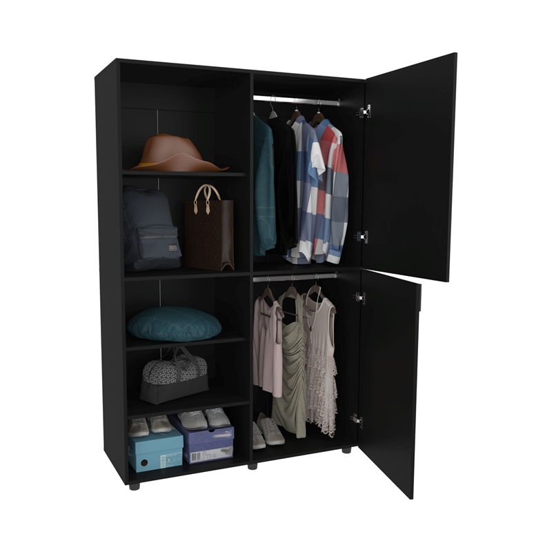 Pemberly Row 2 Door Wardrobe with Open Storage Engineered Wood in Wengue