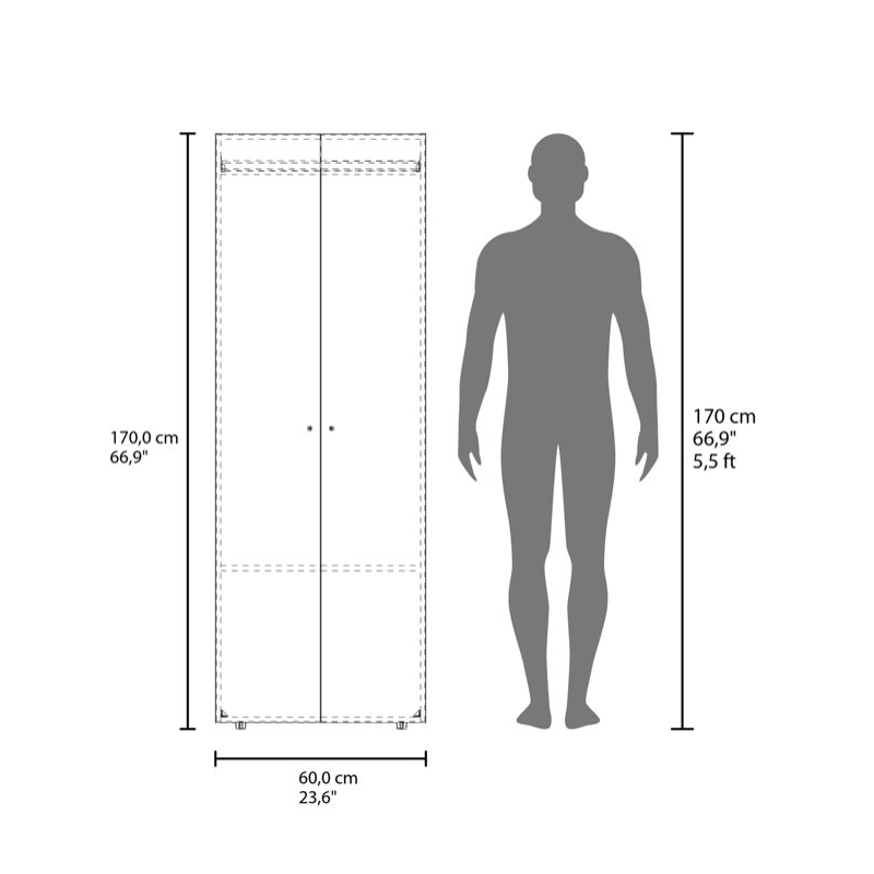 Pemberly Row Tall Wardrobe with 2 Doors and 4 Shelves in Wenge