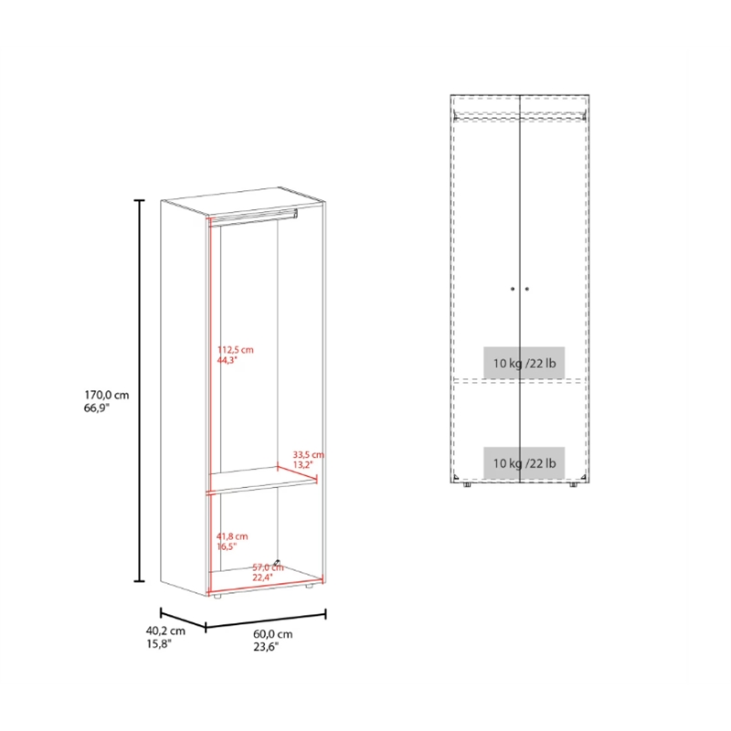 Pemberly Row Tall Wardrobe with 2 Doors and 4 Shelves in Wenge