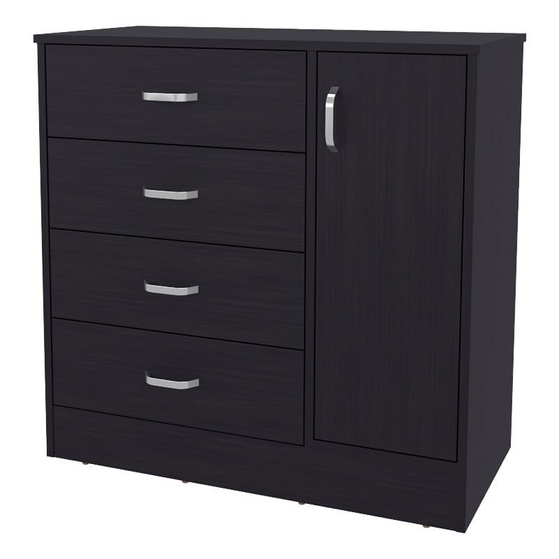 Pemberly Row 4 Drawer Bedroom Dresser with Side Cabinet in Wenge