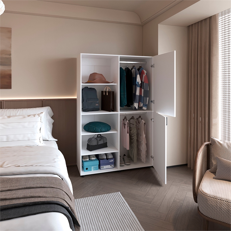 Pemberly Row 2 Door Wardrobe with Open Storage Engineered Wood in White