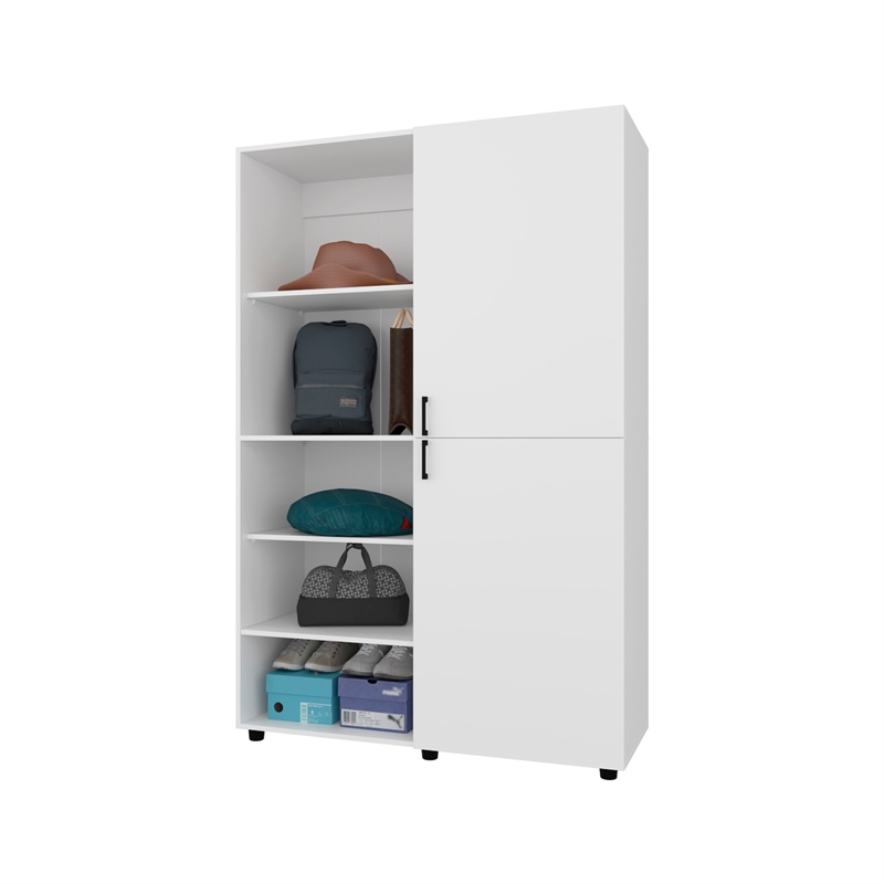 Pemberly Row 2 Door Wardrobe with Open Storage Engineered Wood in White