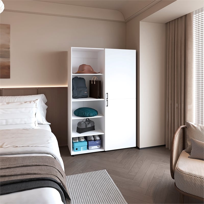 Pemberly Row 2 Door Wardrobe with Open Storage Engineered Wood in White